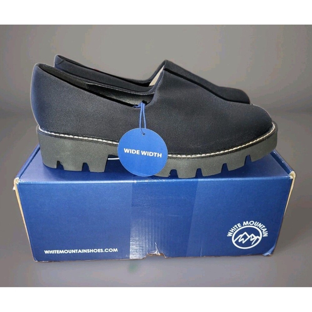 White Mountain Gianni Loafers 9.5 W Blue Fabric Lug Sole Platform Shoes Slip On